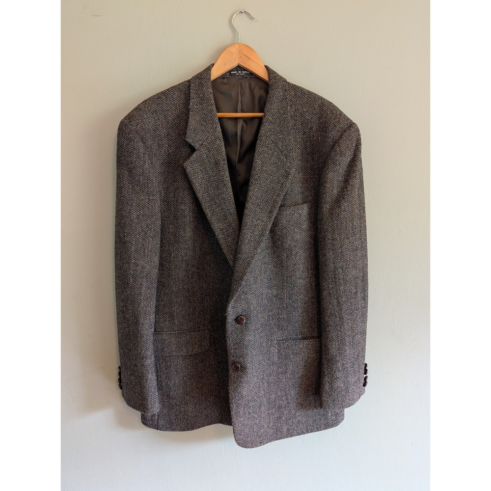 Vintage Club Room Harris Tweed Wool Blazer Brown 46L 80s 90s Sport Coat